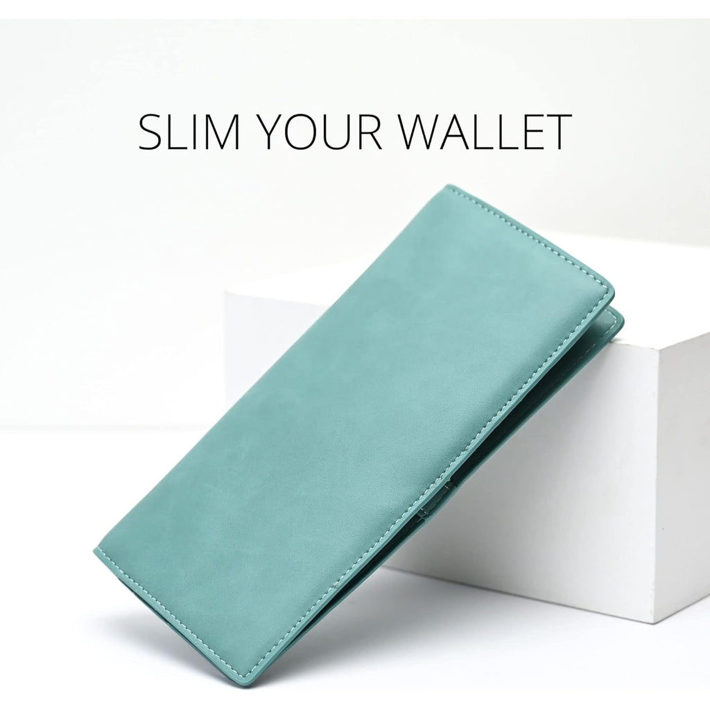 Alldaily Ultra Slim Thin Women Wallet RFID Blocking Credit Card Holder Bifold Long Ladies Billfold (Purist Blue)
