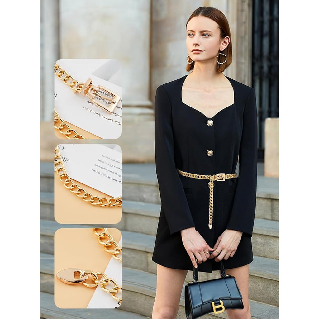 FIORETTO Chain Belt for Women Metal Waist Chain Fashion Multilayer Chain Belts for Dress