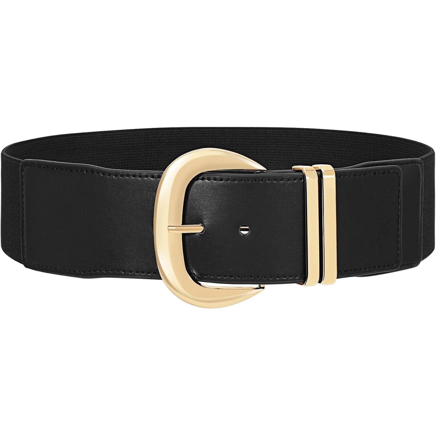 WHIPPY Women Wide Elastic Waist Belt for Dresses Fashion Gold Buckle Stretchy Leather Waistband for Ladies