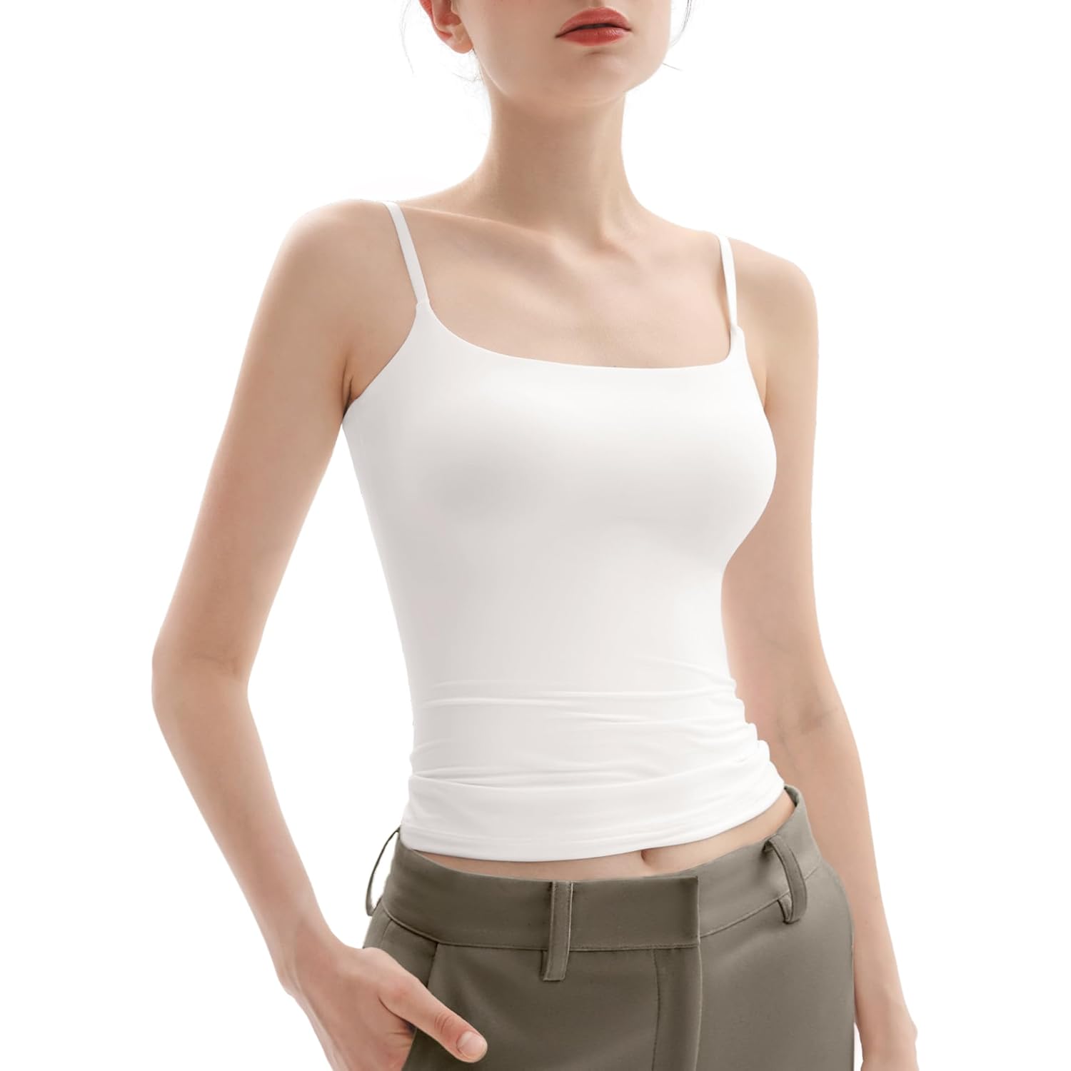 PUMIEY Women's Square Neck Tank Top Adjustable Spaghetti Straps Sleeveless Basic Tops Sharp Collection