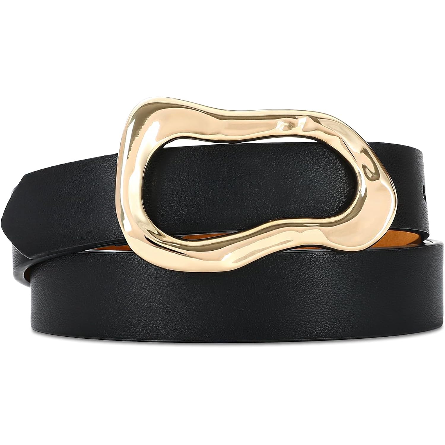 Black Belt for Women Stylish Gold Buckle Fashion Leather Waist Belt Perfect for Jeans and Dresses