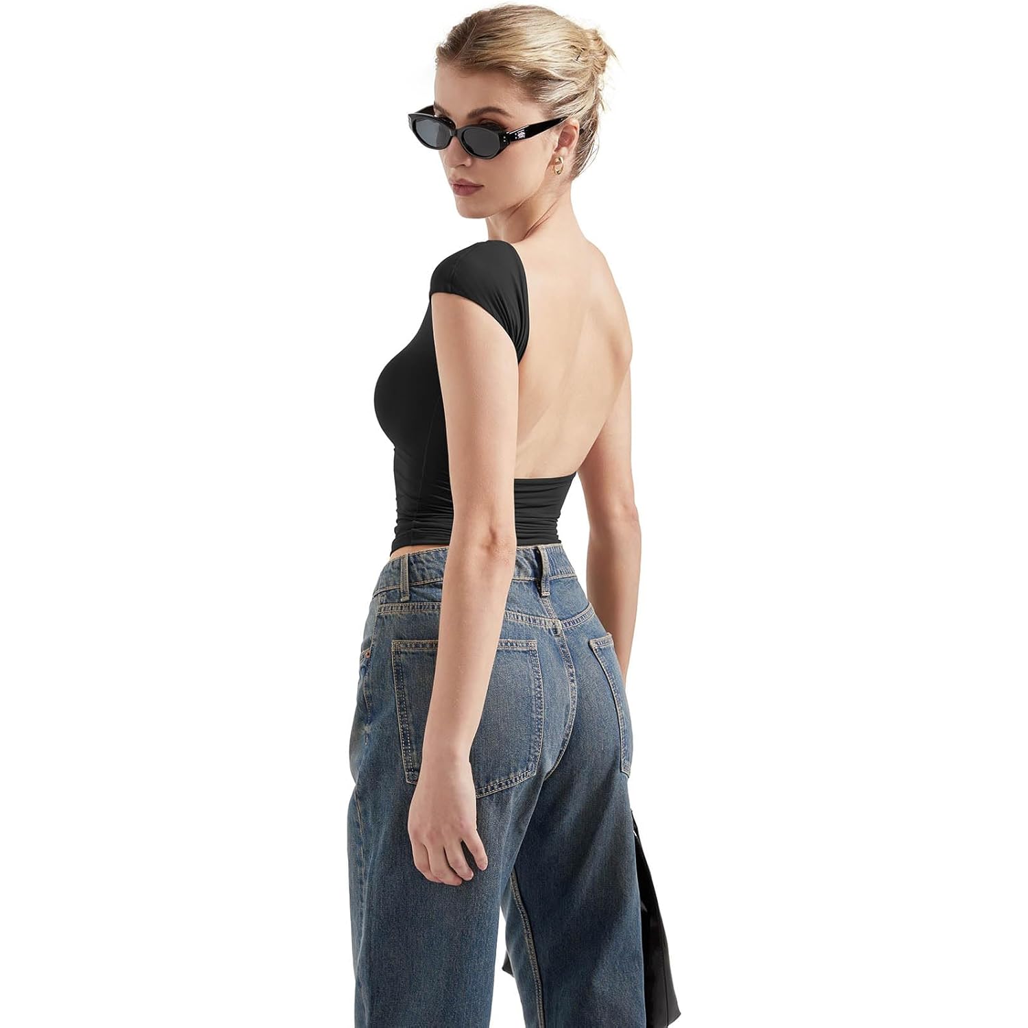 SUUKSESS Women Backless Sexy Going Out Tops Double Lined Open Back Y2k Basic Tee Shirts