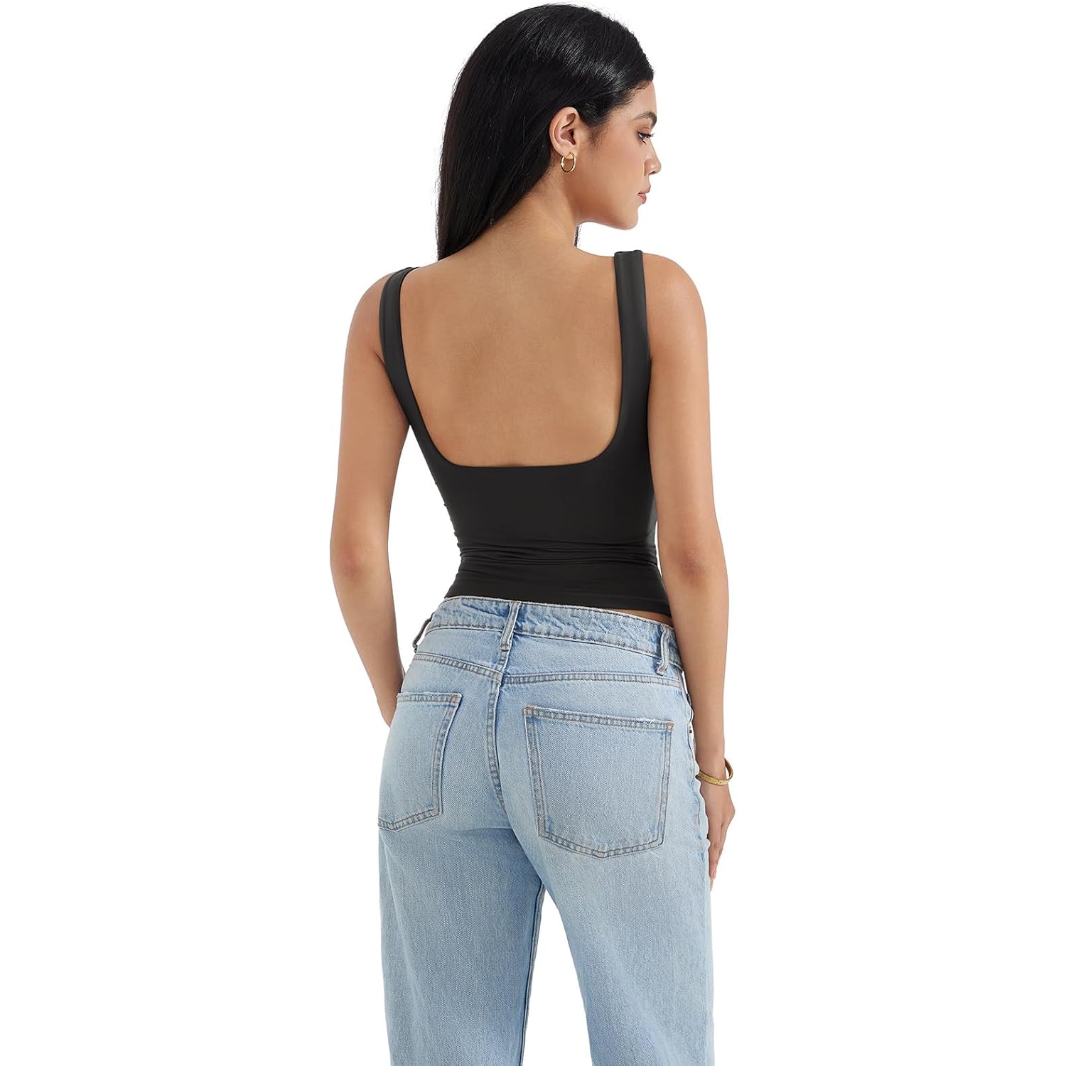 SUUKSESS Women Padded Open Back Boat Neck Tank Tops Double Lined Basic Shirts