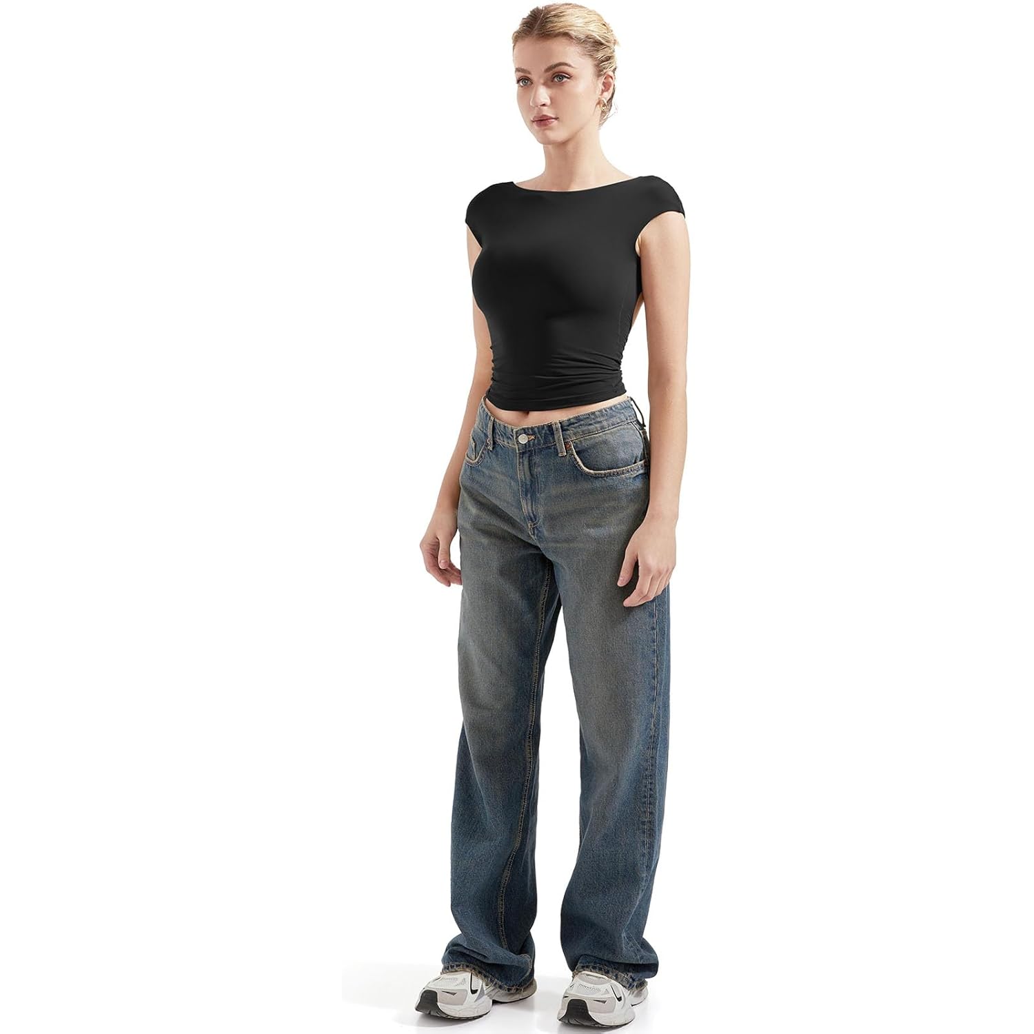 SUUKSESS Women Backless Sexy Going Out Tops Double Lined Open Back Y2k Basic Tee Shirts