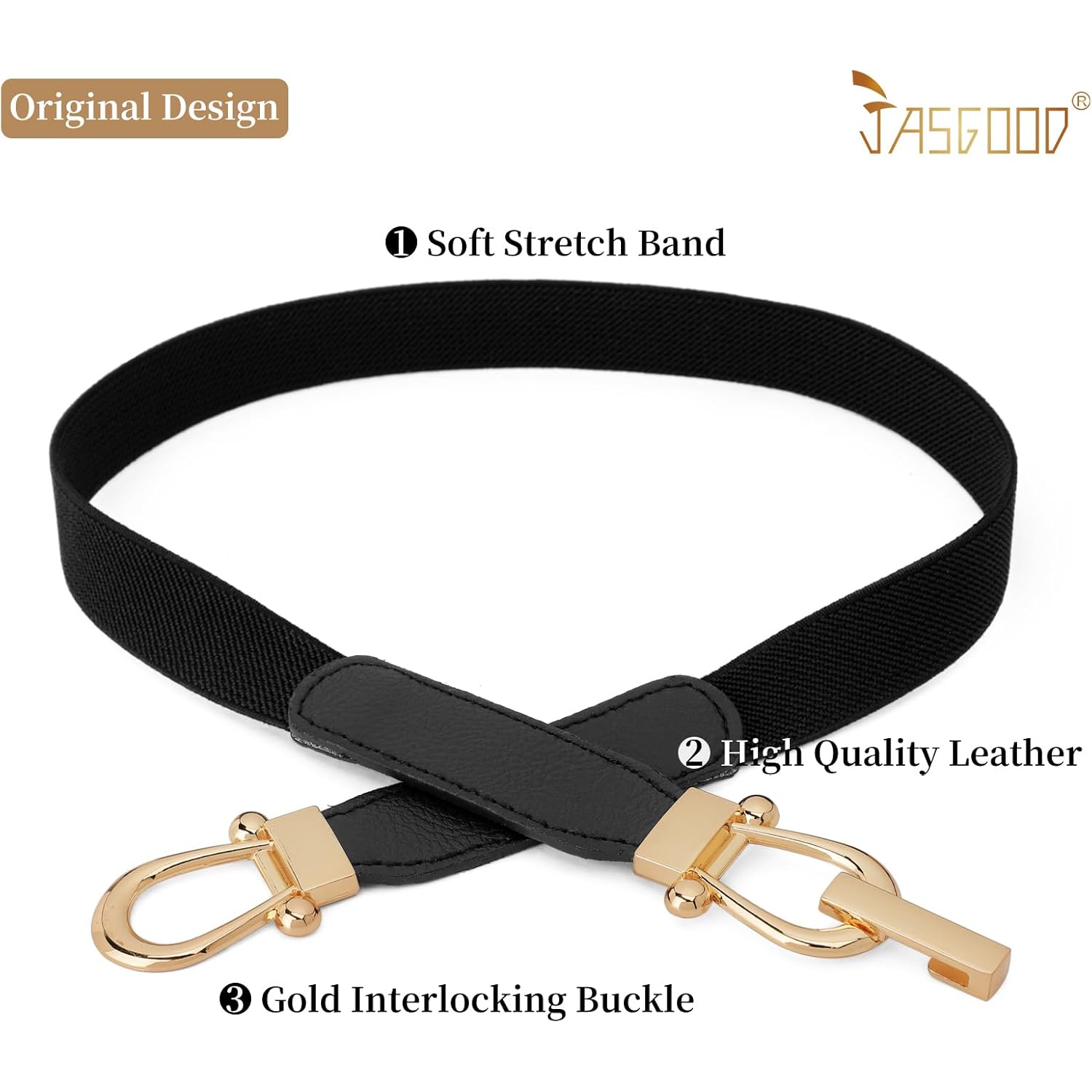 JASGOOD Women Skinny Elastic Belt for Dresses,Thin Retro Stretch Waist Belt with Golden Buckle