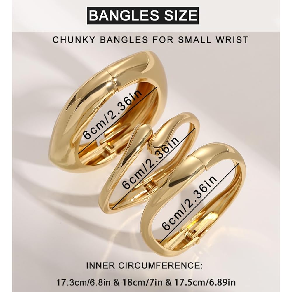 Chunky Gold Bangle Bracelets for Women, Dainty 14k Gold Plated Big Stackable Bangles Set, Trendy Cuff Bracelet Stack Fashion Jewelry Gifts