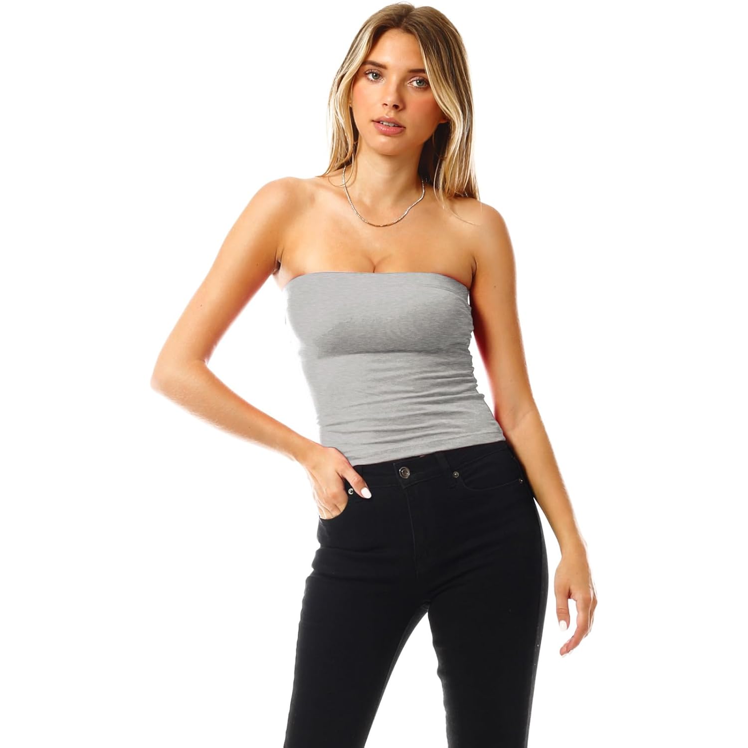 MixMatchy Women's 3 Pack Casual Summer Ruched Side Backless Double Layered Tube Top with Built in Shelf Bra