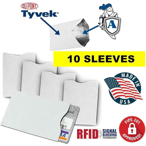 10x RFID Blocking Credit Card"DuPont TYVEK" Sleeves for wallet or purse. Protect your debit cards, credit cards and IDs from identity theft skiming.
