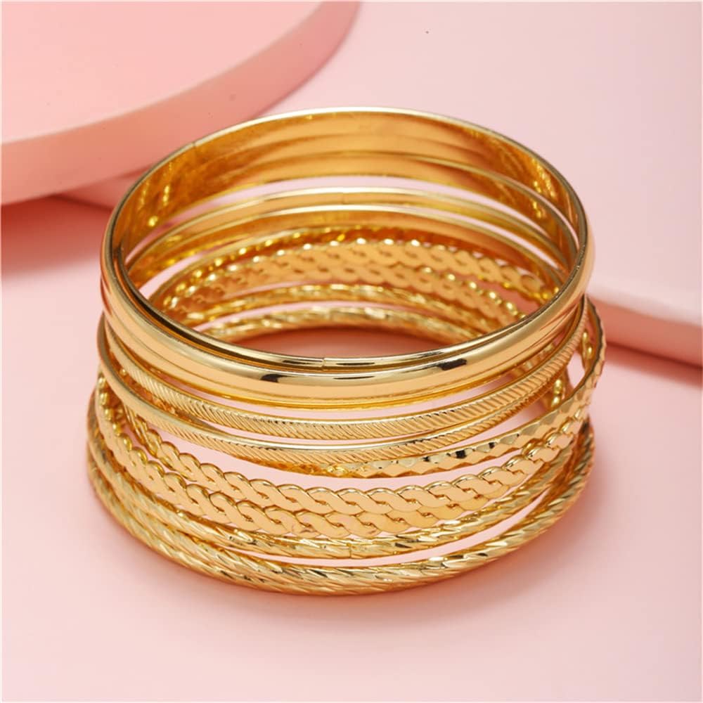 16Pcs Gold Bangle Bracelets for Women - Multi Layer Stackable Textured Bracelets Boho Jewelrys Set.