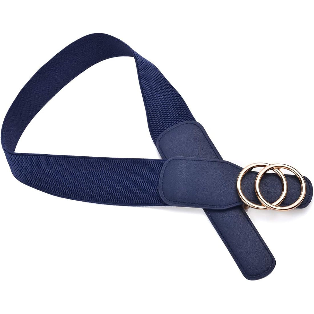 Beltox Women’s Elastic Stretch Wide Waist Belts w Double Rings Gold/Silver Buckle