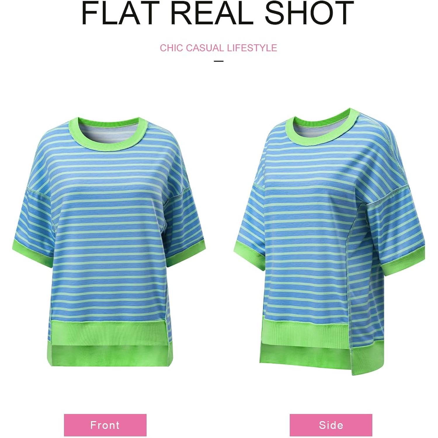 SHEWIN Womens Tops Casual Short Sleeve Sweatshirt Striped Shirt Crewneck Pullover T Shirts Loose Blouses