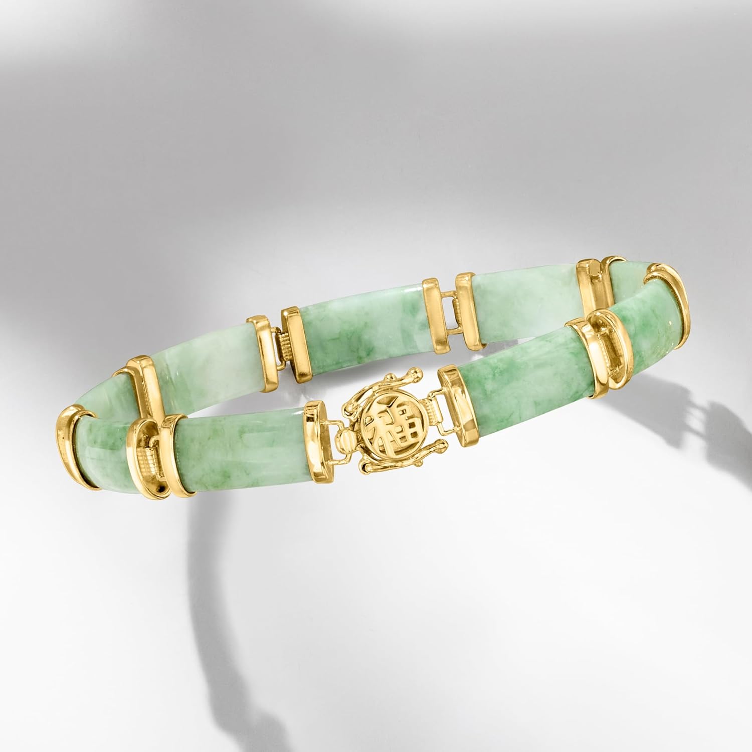 Ross-Simons Jade Good Fortune Bracelet in 18kt Gold Over Sterling