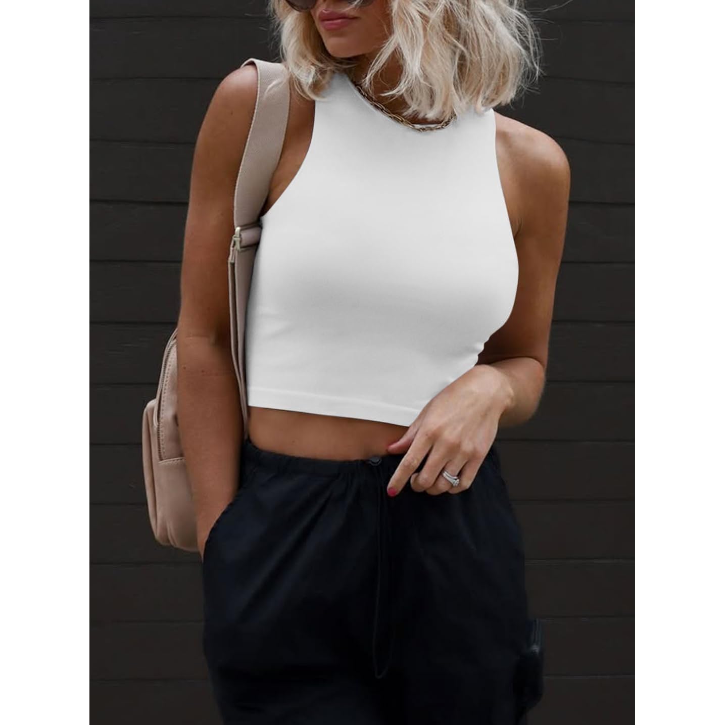 ATHMILE Womens Double Lined Crop Tank Tops Casual Basic Shirts Sleeveless Workout Tops Cute Summer Clothes Teen Girls