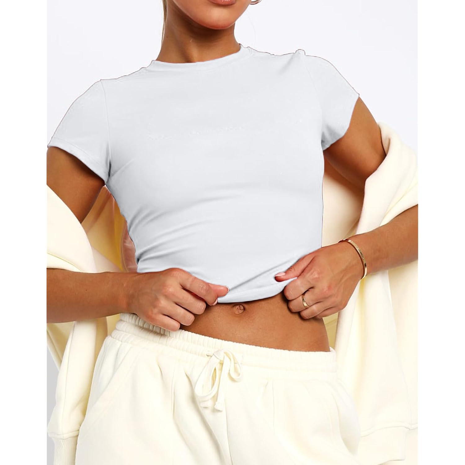 Women's Basic Summer Short Sleeve Crewneck T-Shirts Y2K Cute Going Out Tops Baby Tee