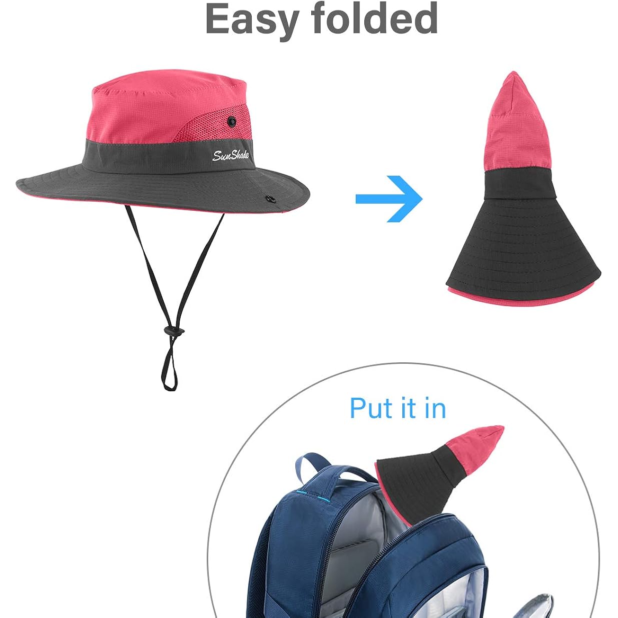 3 Pieces Womens Ponytail Wide Brim Sun Hat Packable UV Protection Beach Cap for Fishing & Hiking