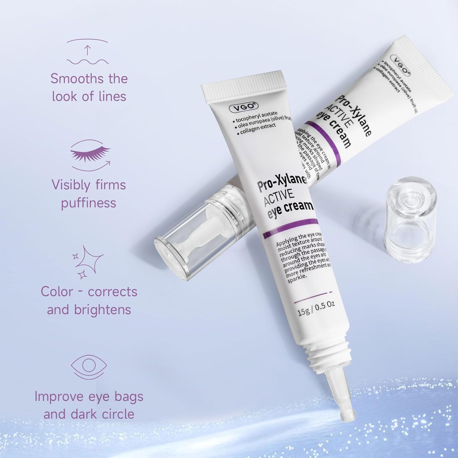 VGO Eye Cream 2% Pro-Xylane Eye Repair Cream for Dark Circles & Puffiness Under Eyes, Pro Xylane + 6D Hyaluronic Acid to Firm Skin, Reduce Wrinkles, Fine Lines, 15g/0.5 Oz