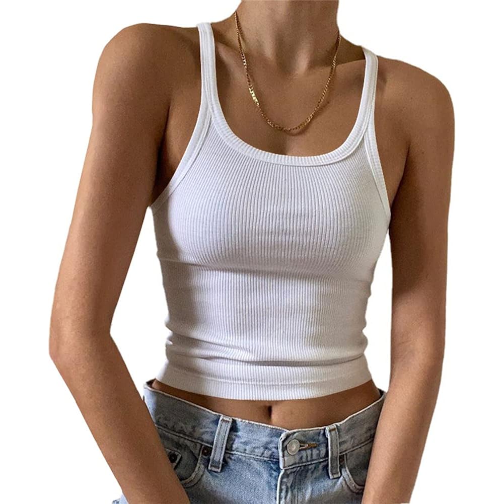 Artfish Women's Sleeveless Tank Top Form Fitting Scoop Neck Ribbed Knit Basic Cami Shirts