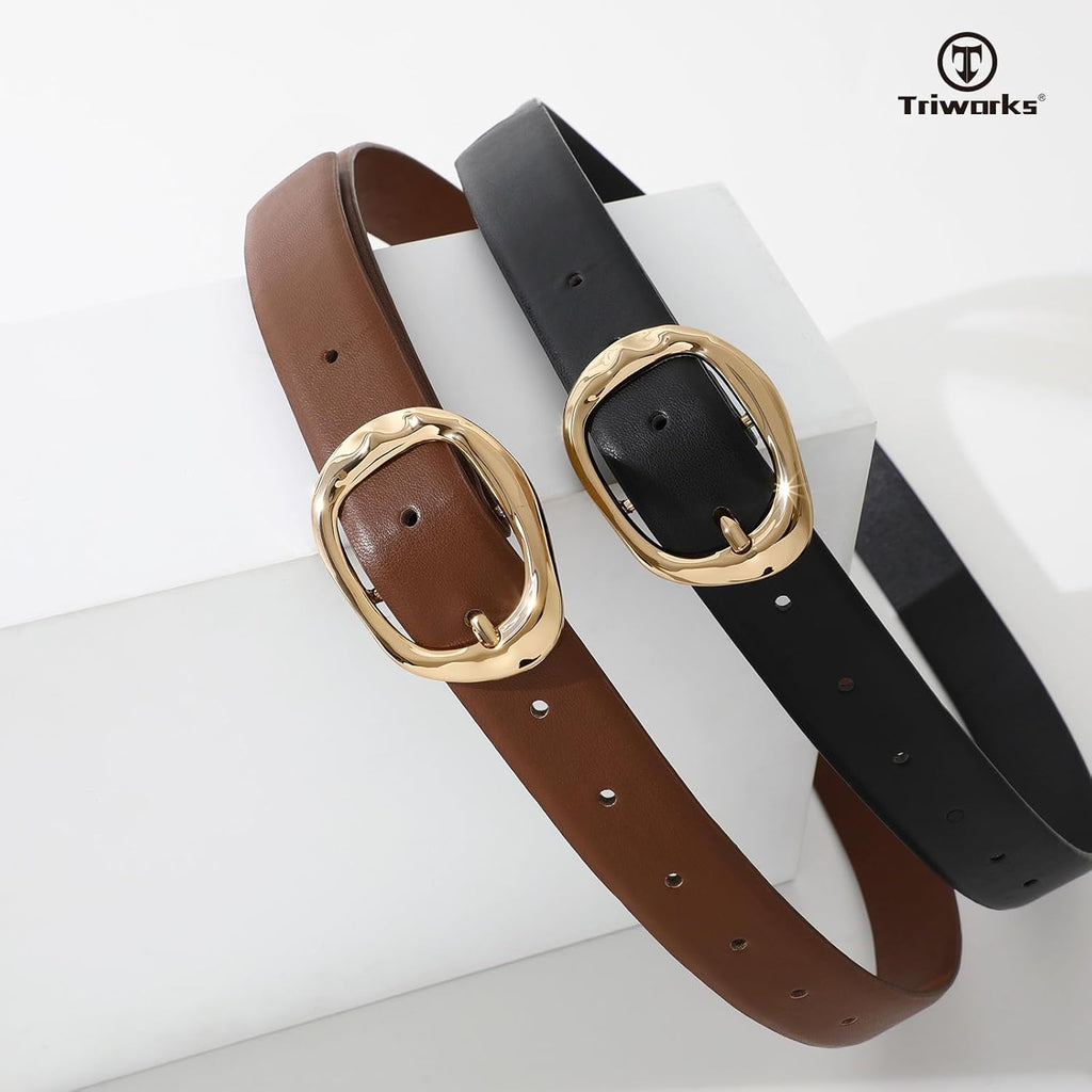2 Pack Leather Belts for Women Fashion Waist Belt with Liquid Shapes Women Belt for Jeans Pants Dresses
