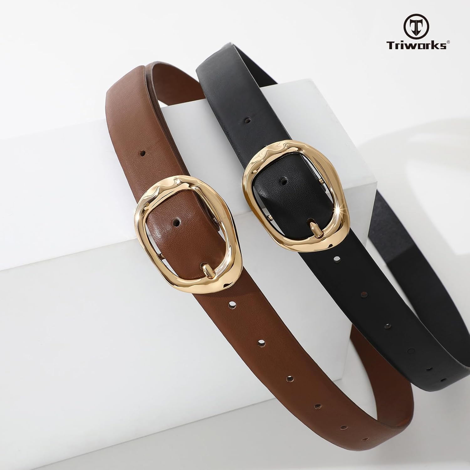 2 Pack Leather Belts for Women Fashion Waist Belt with Liquid Shapes Women Belt for Jeans Pants Dresses