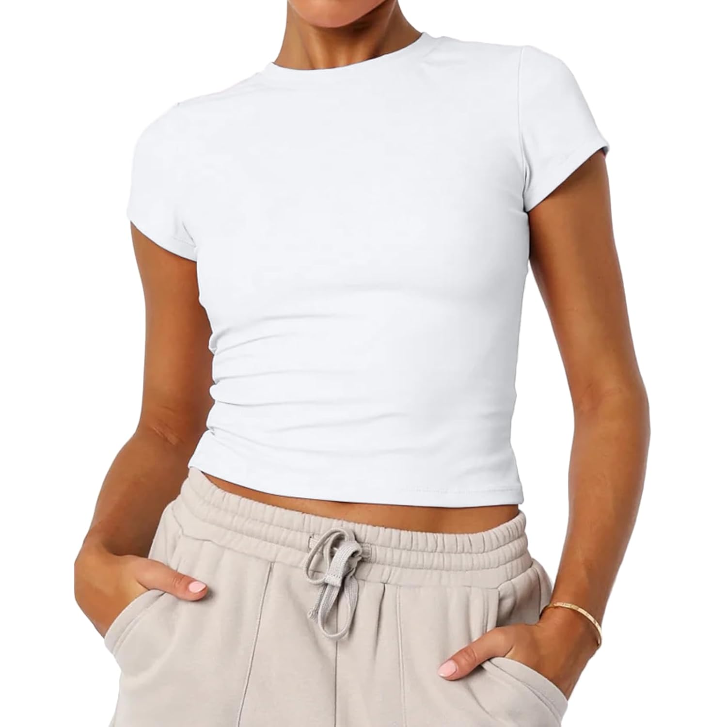 Women's Basic Summer Short Sleeve Crewneck T-Shirts Y2K Cute Going Out Tops Baby Tee