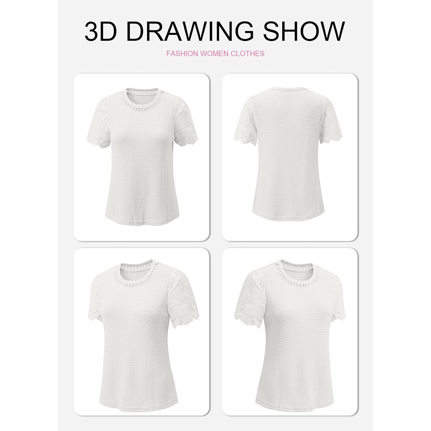 SHEWIN Womens Frenchy Summer Tops Crewneck Short Sleeve T Shirts Casual Waffle Knit Jacquard Blouses Top Shirts