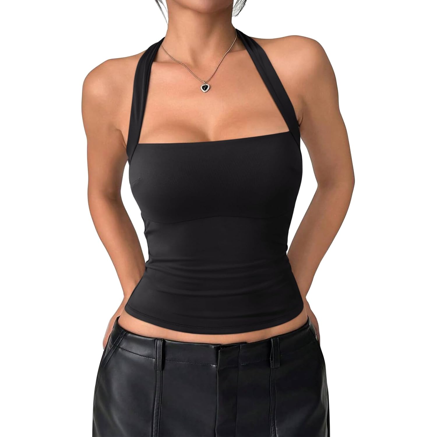 REORIA Women's Halter Going Out Tops 2025 Summer Y2K Shirts Sleeveless Sexy Crop Tank Top Y2k Outfits