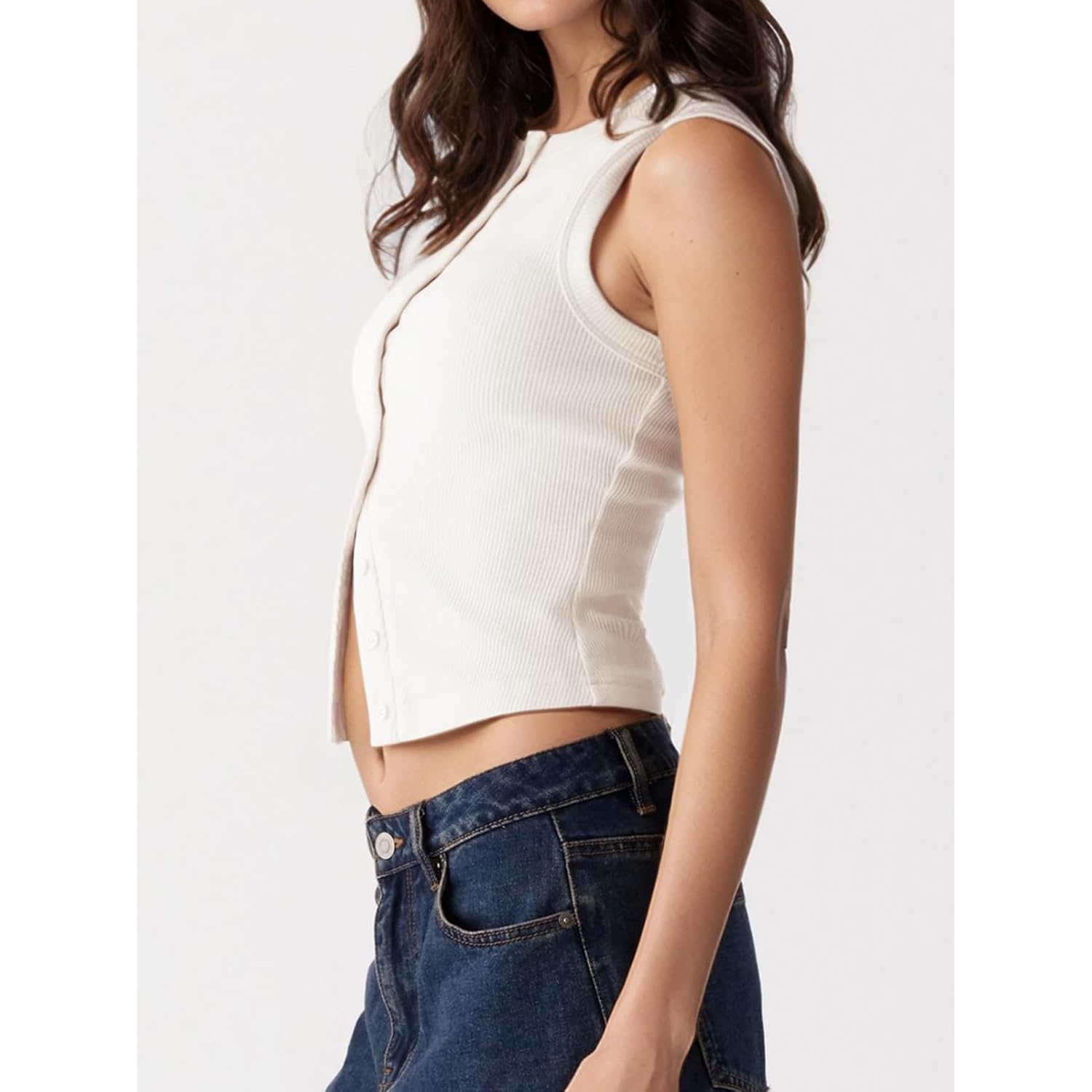 Women’s Button Down Tank Tops Ribbed Summer Vest Button Up Open Front Sleeveless Slim Fit Crop Going Out Tops