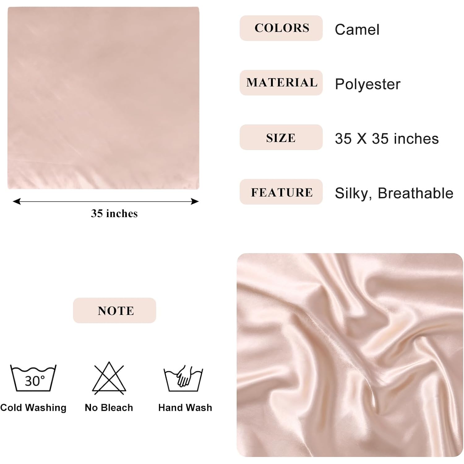 35” Large Square Satin Head Scarf - 3Pcs Silk Like Head Scarves Silk Bandana Satin Hair Scarf Head Wraps For Women
