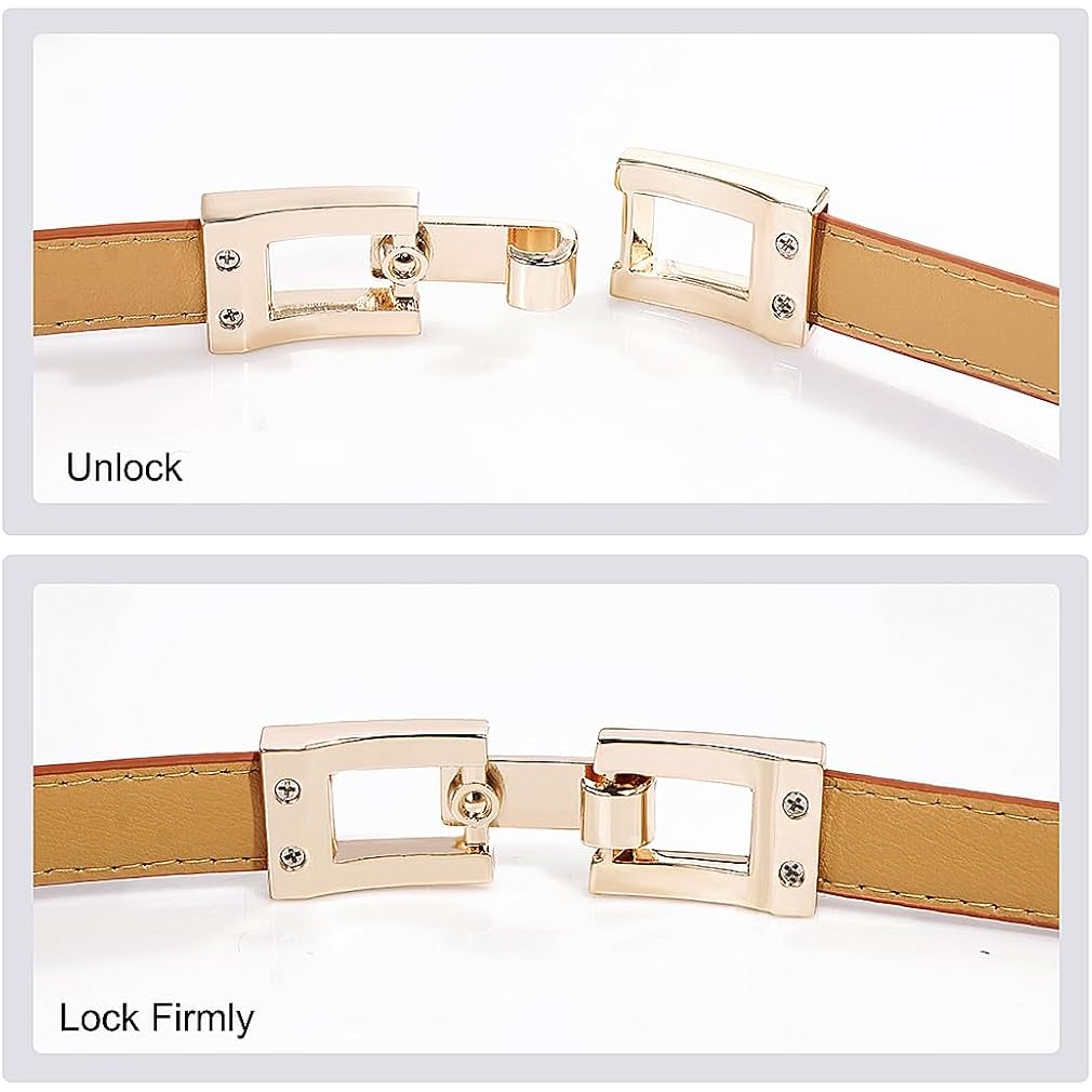 Glamorstar Skinny Belts for Women Thin PU Leather Waist Belt with Gold Buckle for Dresses