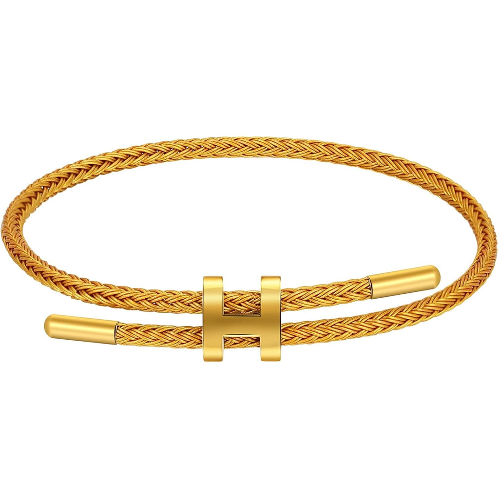AIMADE Bracelets for Women Adjustable Charm Bracelet, 18k Gold-plated Buckle Design Titanium Steel Wire Rope Women's Gift Jewelry