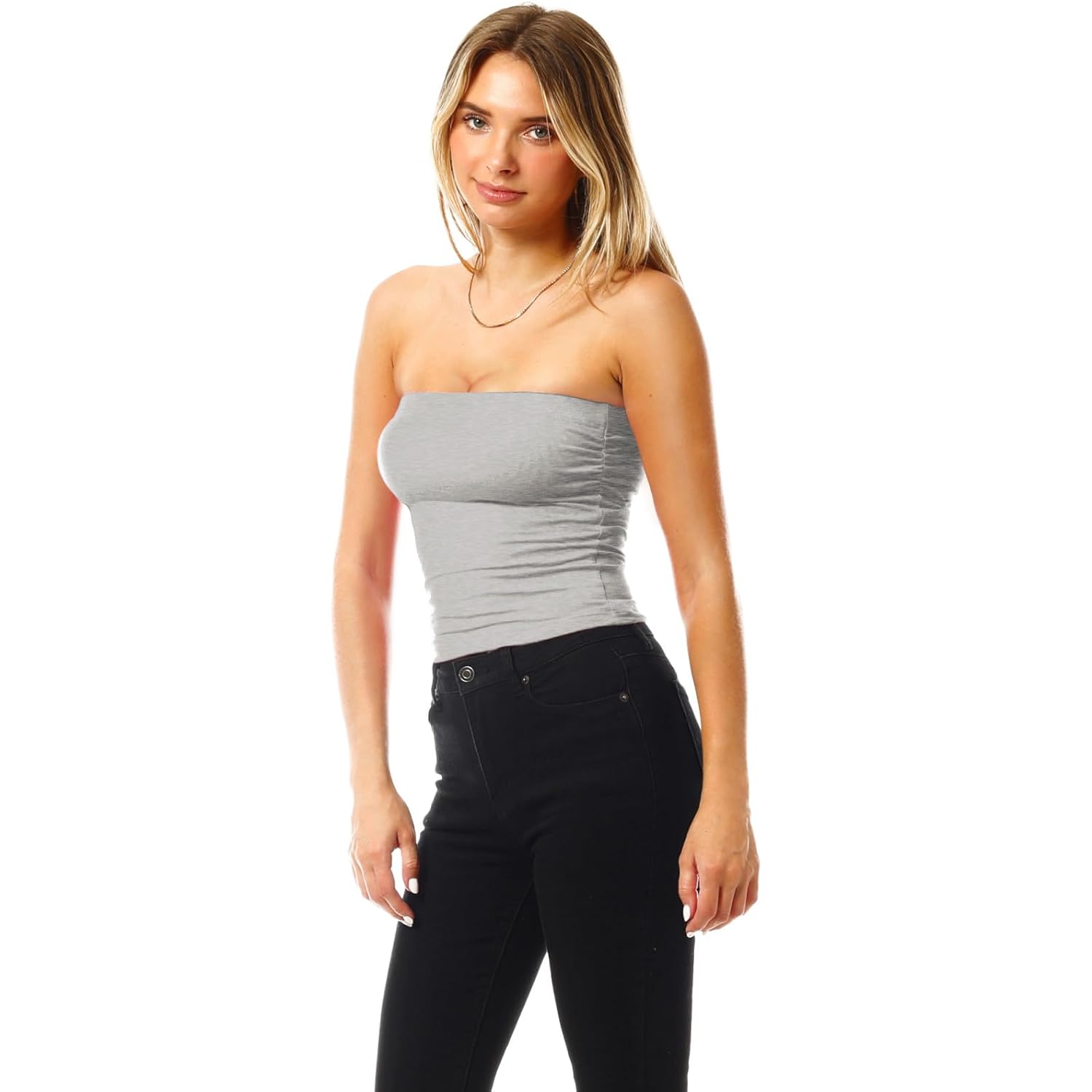 MixMatchy Women's 3 Pack Casual Summer Ruched Side Backless Double Layered Tube Top with Built in Shelf Bra