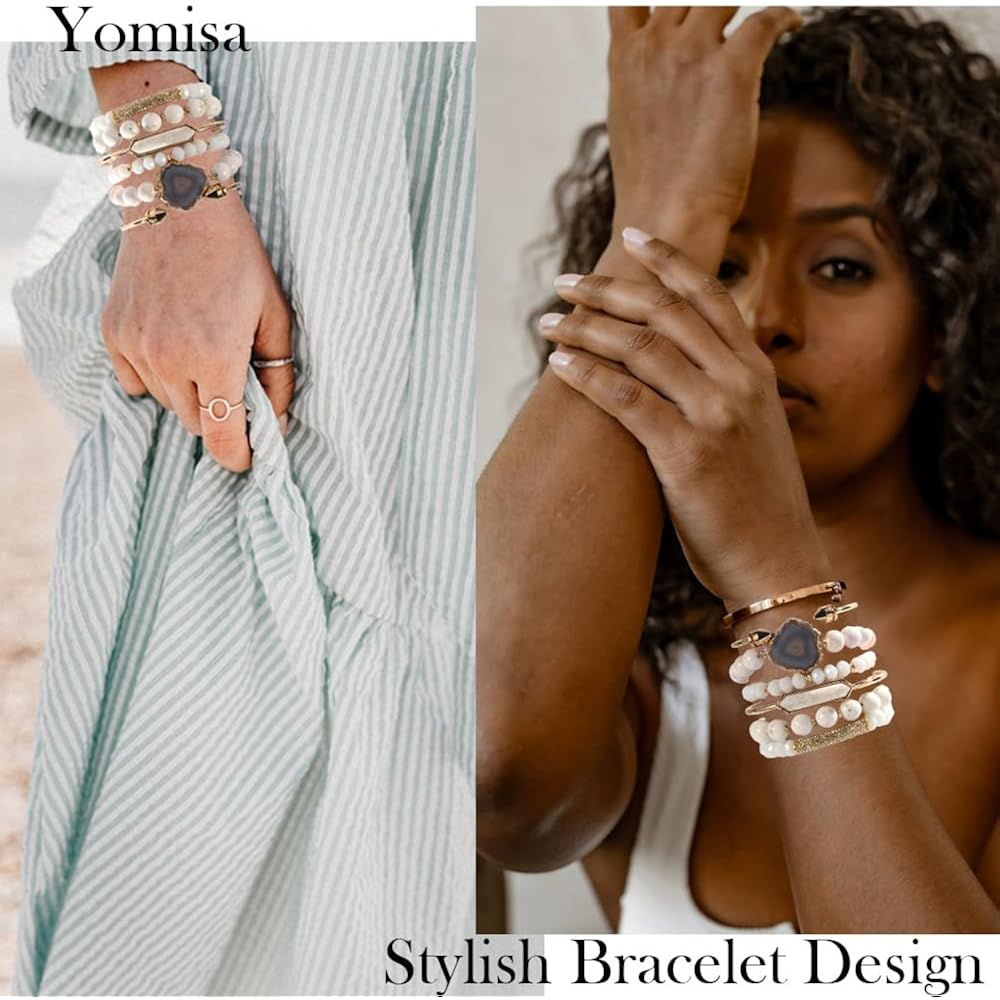 Yomisa 5PCS 6PCS Natural Boho Beaded Bracelets/Bangle for Women Men,Healing Turquoise Jasper Agate Crystal Gemstone Stone Chakra Multilayer Wrap Bohemian Handmade Jewelry Beads Stretch Bracelet Set