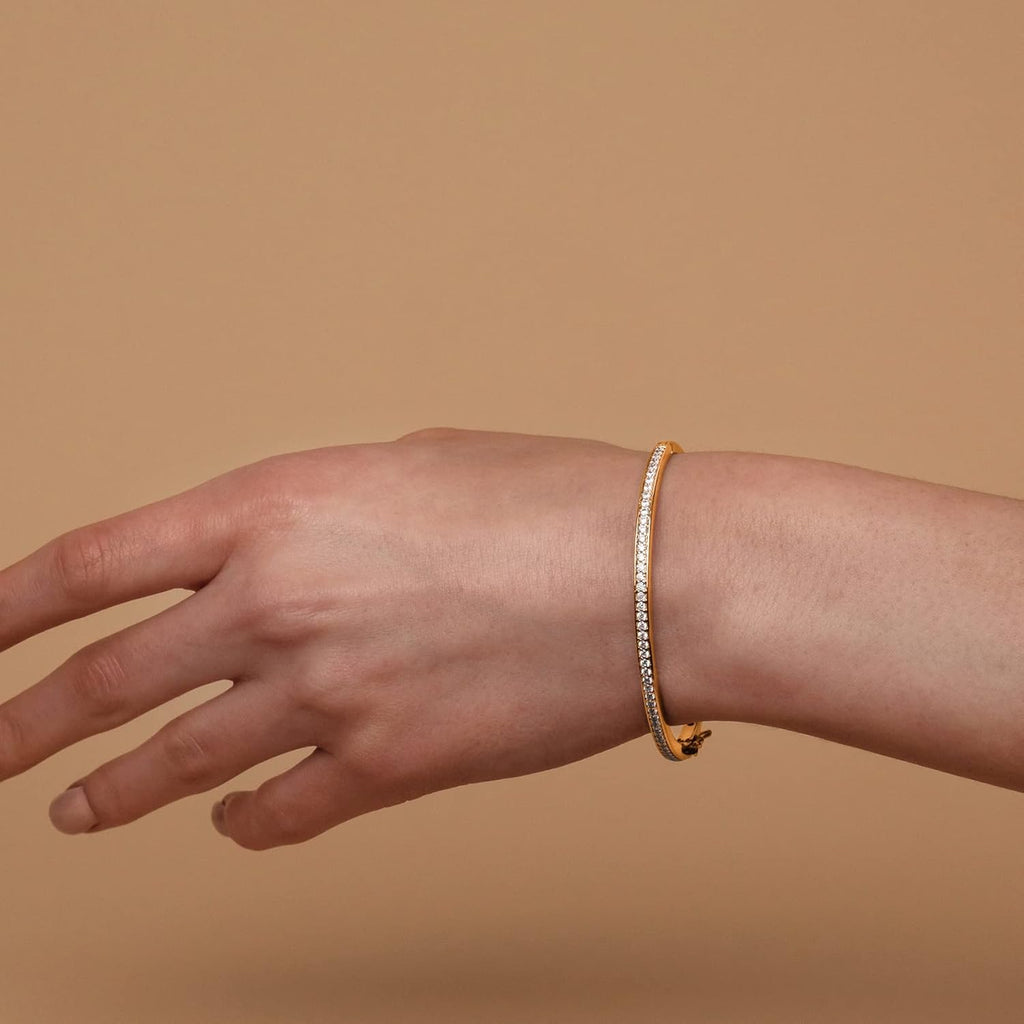 PAVOI 14K Gold Plated Cubic Zirconia Bangle Tennis Bracelets for Women | Classic Love Cuff Bangle Bracelets
