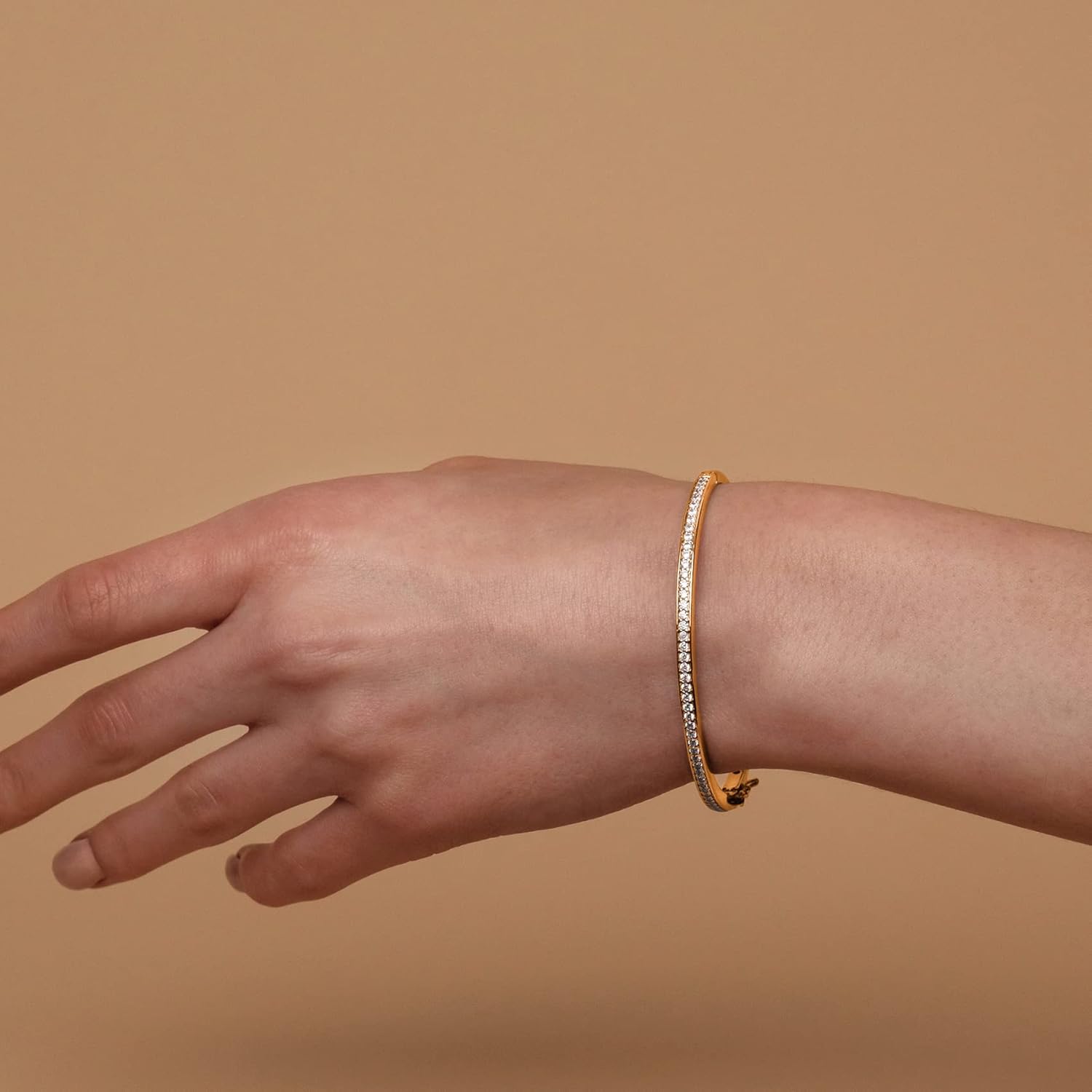 PAVOI 14K Gold Plated Cubic Zirconia Bangle Tennis Bracelets for Women | Classic Love Cuff Bangle Bracelets