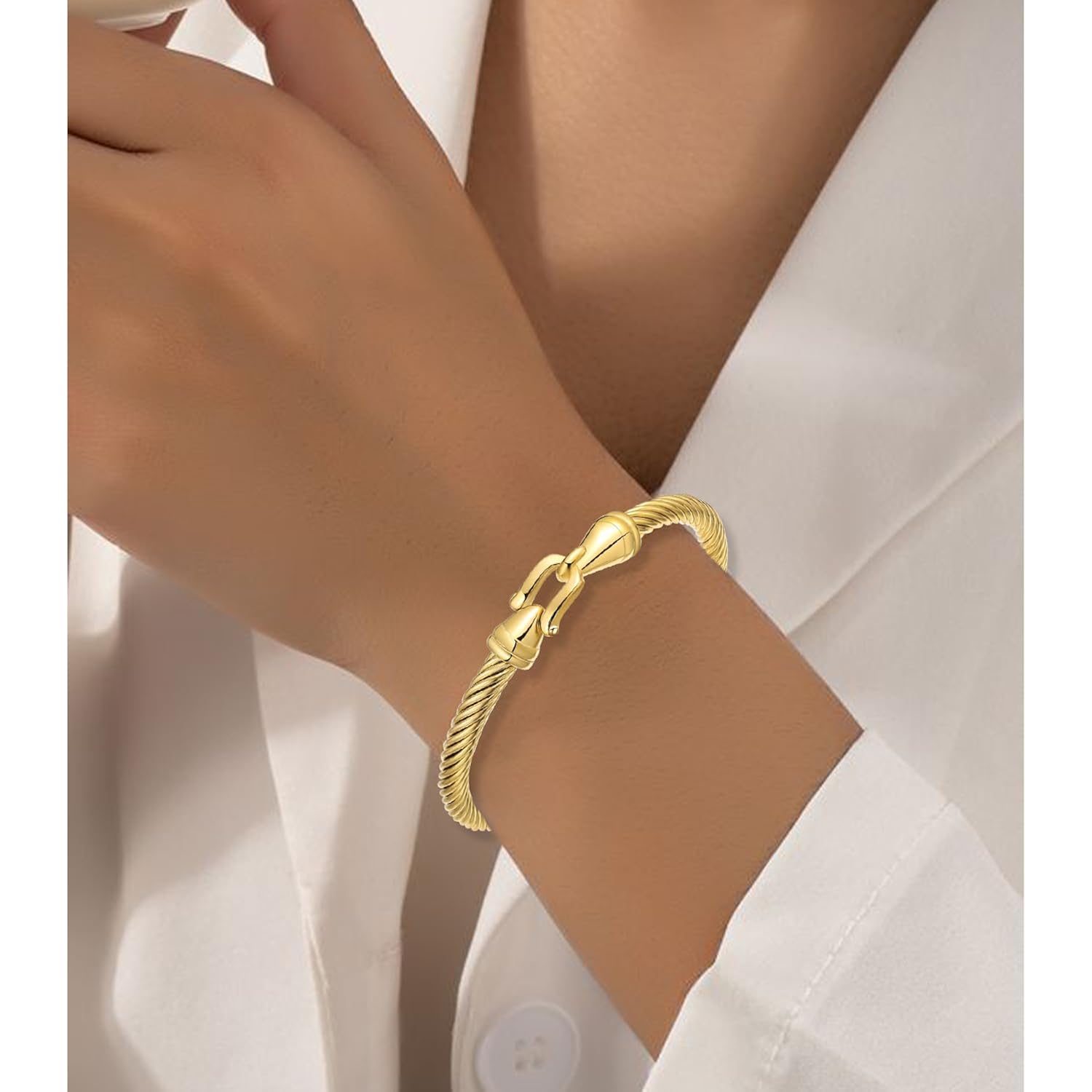 Stainless Steel Twisted Cable Wire Bracelets with Hook Clasp Stylish Roman Digital Bangle Bracelet for Women
