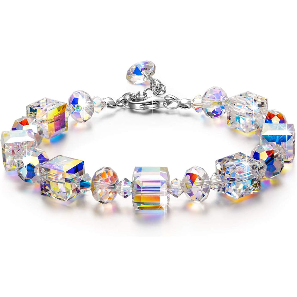 LADY COLOUR ♥ A Little Romance ♥ Sterling Silver Bracelets for Women Northern Lights Crystals Bracelet 7"+2" Extension, Packaged with Jewelry Box, Mother's Day Birthday Anniversary Jewelry Gift for Women Girls