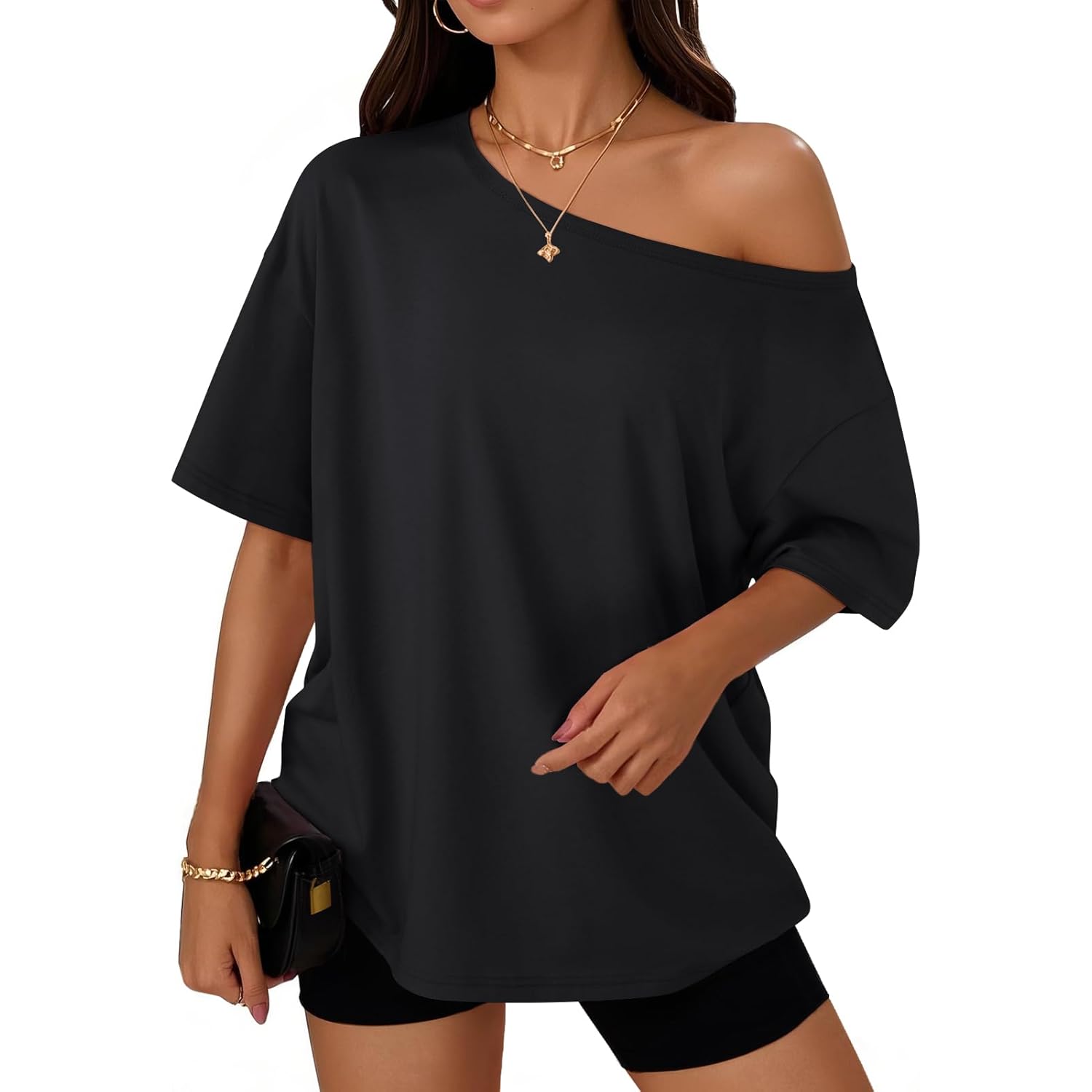 Trendy Queen Womens Off The Shoulder Tops Oversized T-Shirts Short Sleeve Tees Summer 2025 Casual Spring Fashion Clothes