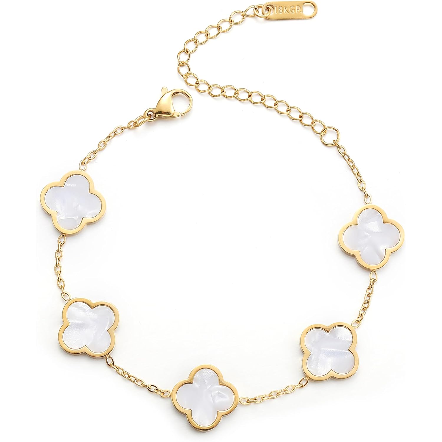 18K Gold Plated Clover Lucky Bracelet for Women White/Black/Red/Green Flower Four Leaf Link Bracelets Trendy Jewelry Gifts for Women