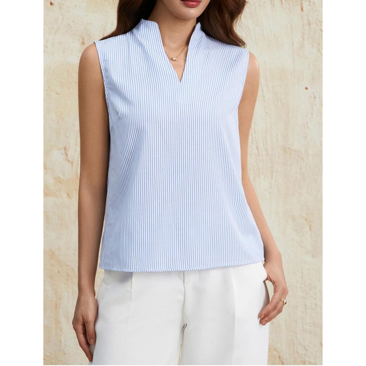 SOLY HUX Women's Work Outfits V Neck Sleeveless Blouses Summer Casual Tank Tops Business Office Dressy Striped Shirts