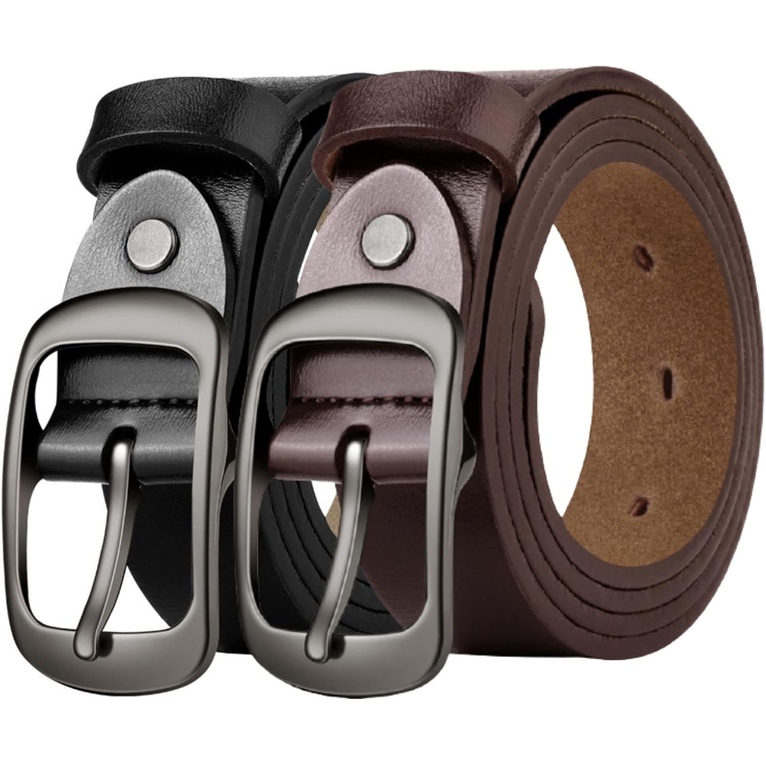 West Leathers [2 Pack] Leather Belt Women-Womens Leather Belt with Pin Buckle-Belts for Women for Jeans, Pants, Dresses
