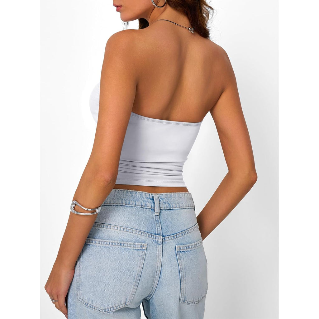 Trendy Queen Womens Strapless Tube Tops Basic Backless Sleeveless Bandeau Going Out Crop Tops Cute 2025 Summer Clothes