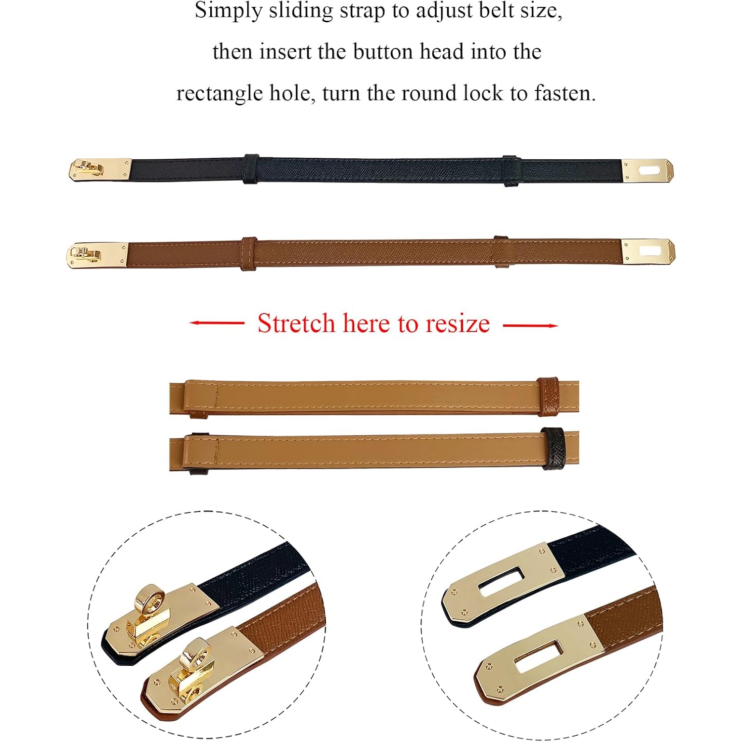 2 Pack Skinny Belts for Women Dresses Fashion Adjustable Waist Belt for Pants Jeans Business Casual Outfit
