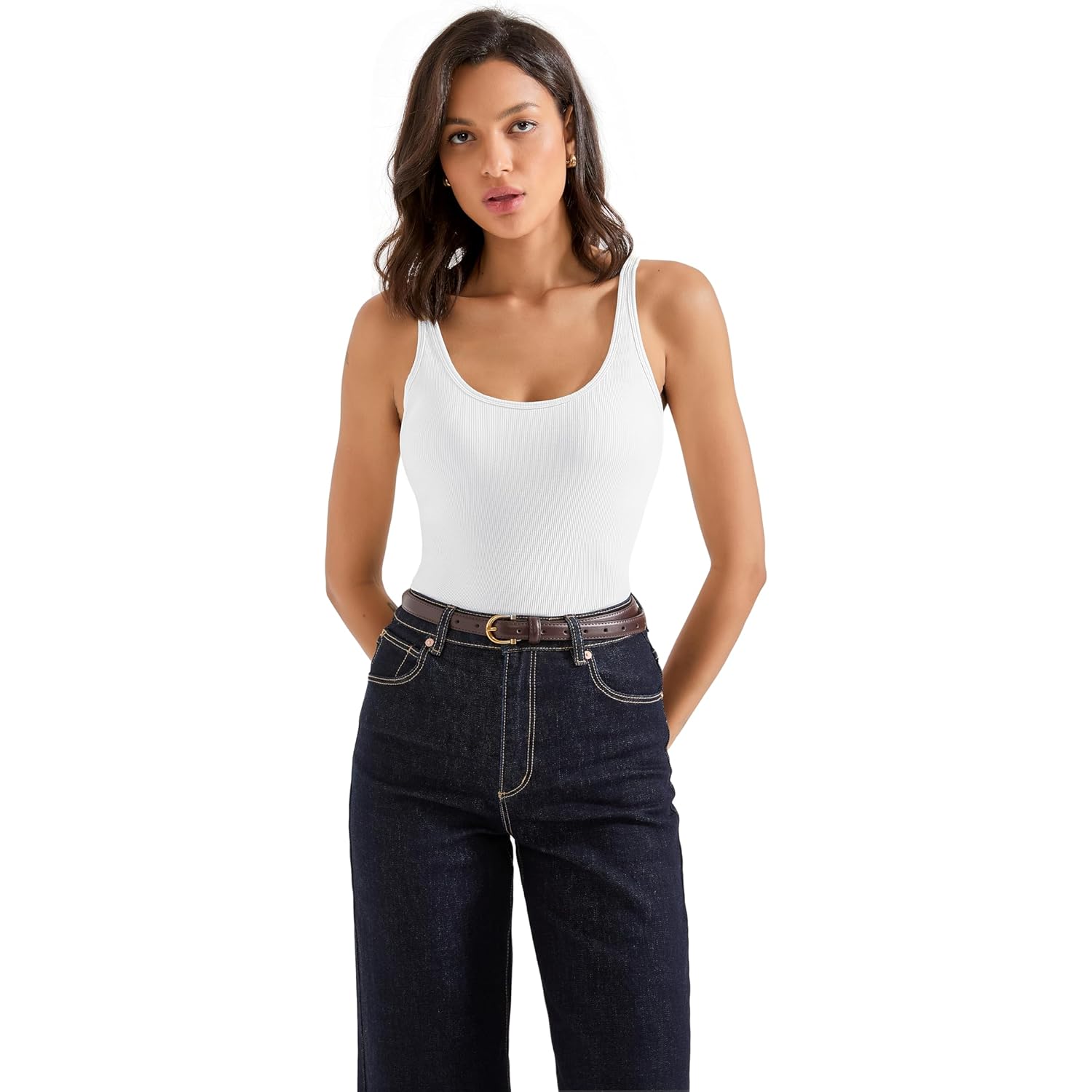 SUUKSESS Women Padded Cotton Ribbed Long Tank Tops 2025 Summer Going Out Basic Scoop Neck Cami Tops