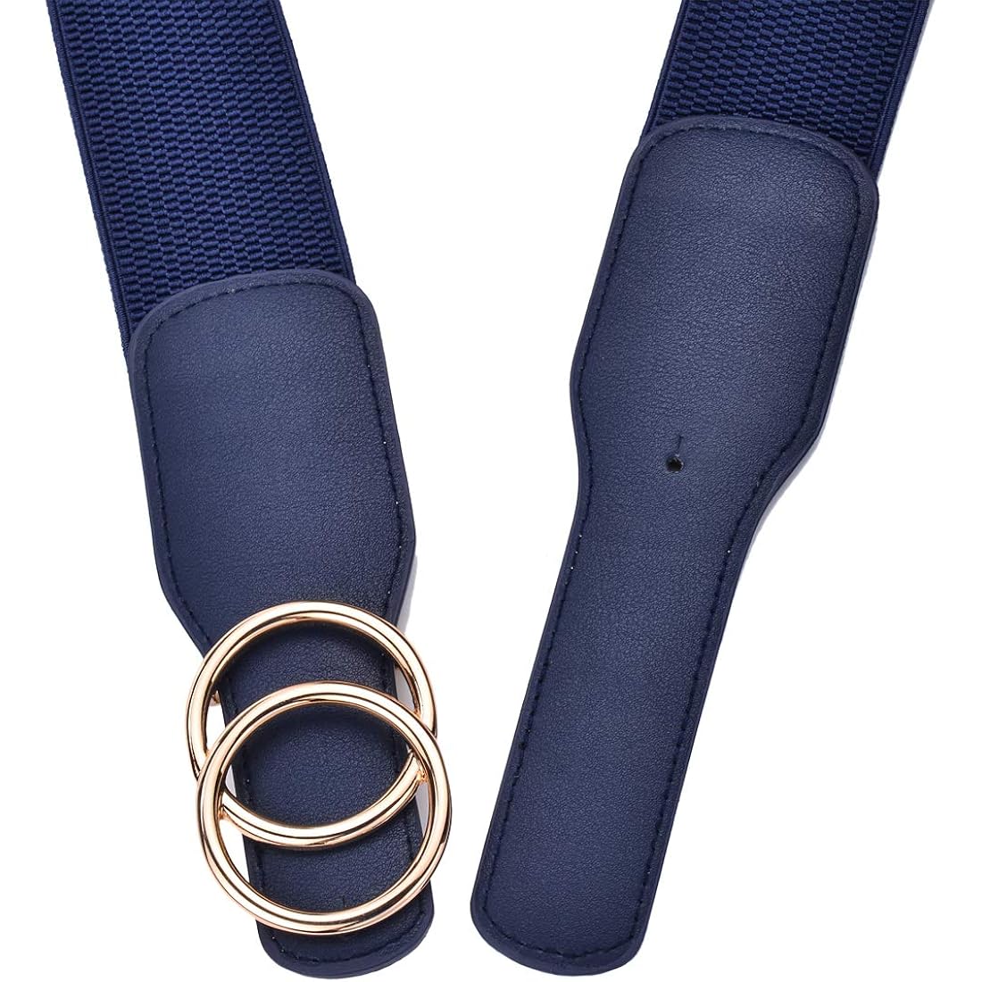 Beltox Women’s Elastic Stretch Wide Waist Belts w Double Rings Gold/Silver Buckle
