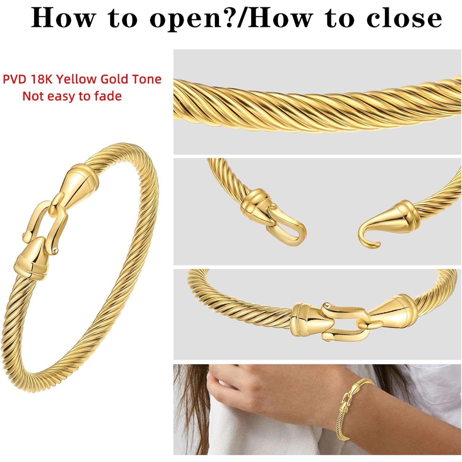 Stainless Steel Twisted Cable Wire Bracelets with Hook Clasp Stylish Roman Digital Bangle Bracelet for Women