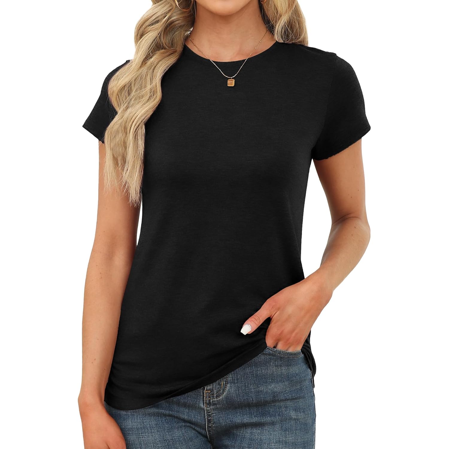 Memorose Womens Short Sleeve Tops Summer T Shirts Round Neck Causal Fashion Basic Tee