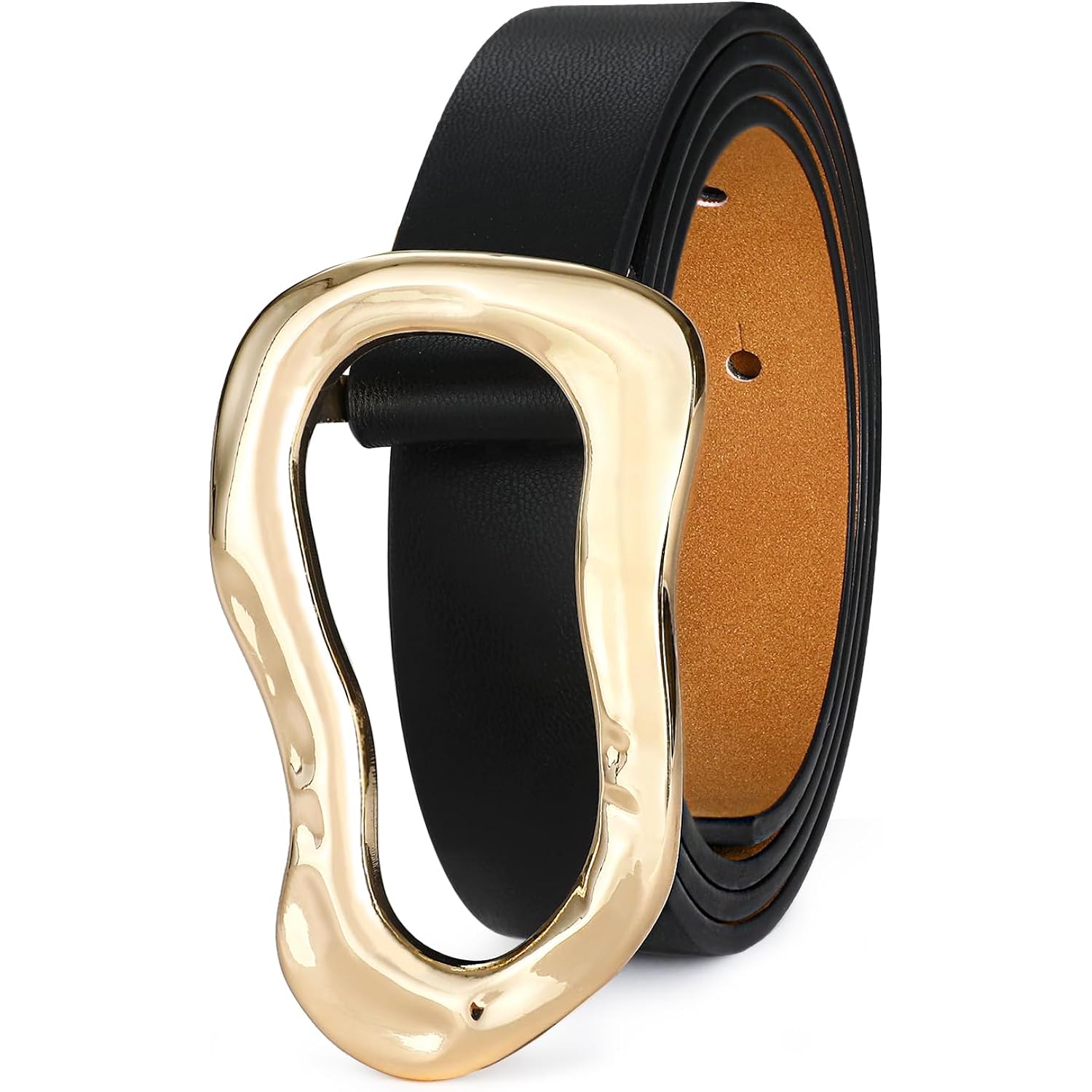 Black Belt for Women Stylish Gold Buckle Fashion Leather Waist Belt Perfect for Jeans and Dresses