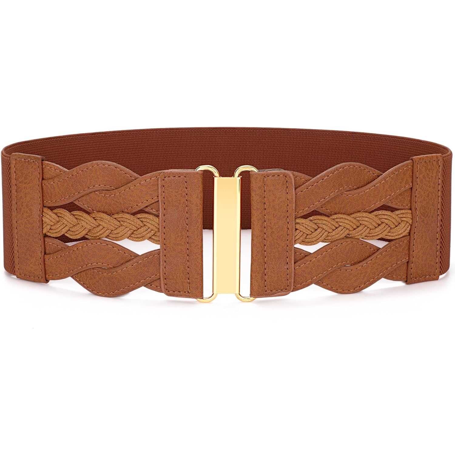 SANSTHS Vintage Stretchy Belt for Women, Womens Wide Elastic Belts for Dresses Coats, Fashion Womens Belts with Gold Buckle