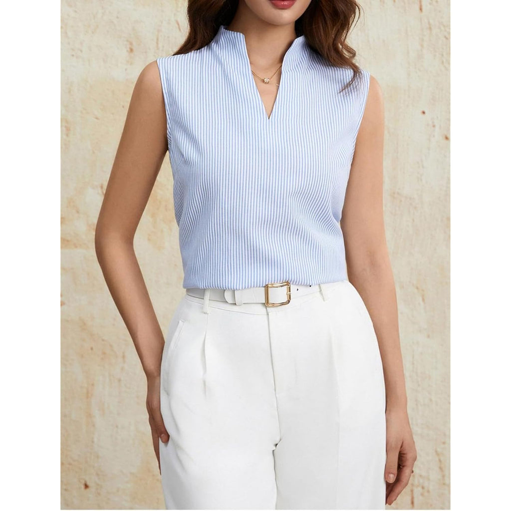 SOLY HUX Women's Work Outfits V Neck Sleeveless Blouses Summer Casual Tank Tops Business Office Dressy Striped Shirts