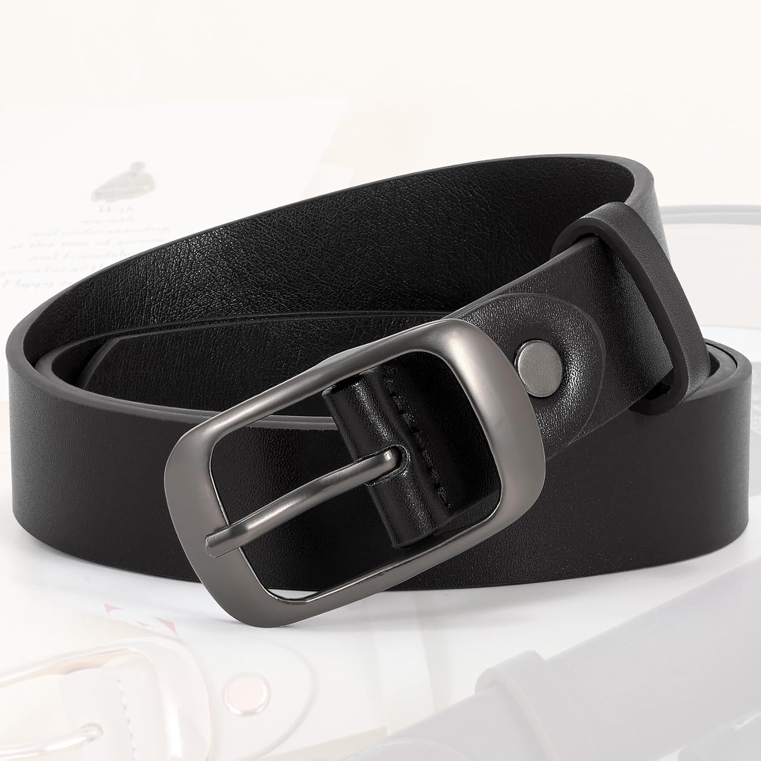 XZQTIVE 2 Pack Women Plus Size Leather Belts Fashion Cowhide Waist Belt with Solid Pin Buckle for Jeans Pants Dress